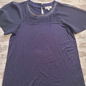 2247 Neiman Marcus Women's Navy Embellished Blouse Size Medium‎